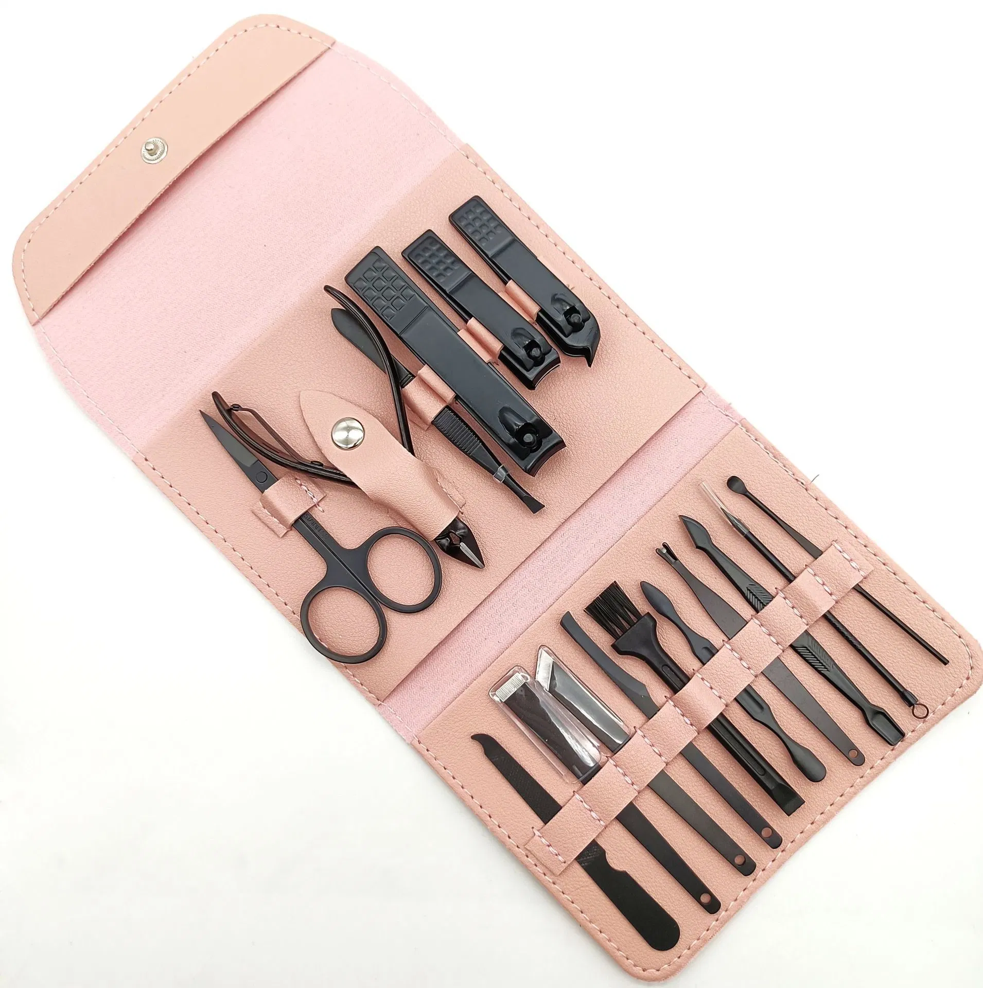 Professional Beauty Tools Nail Care Art Toe Finger Nail File Mens Nail Clippers Kits 16 PCS Black Pedicure Manicure Set