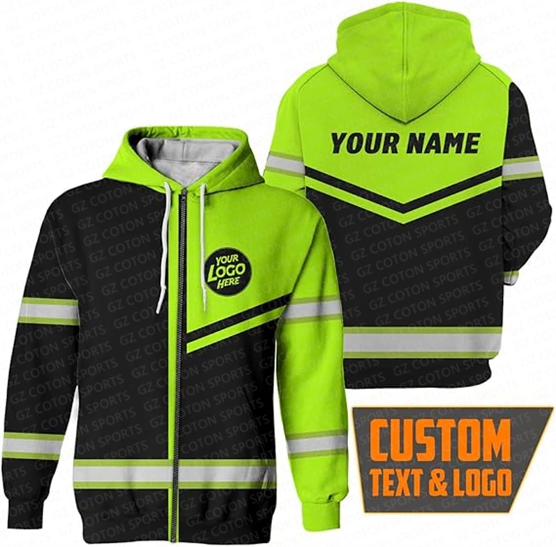 Custom Polyester Reflective Sublimation Jacket Hi Vis Waterproof Safety Work Clothing Men Zip Hoodies