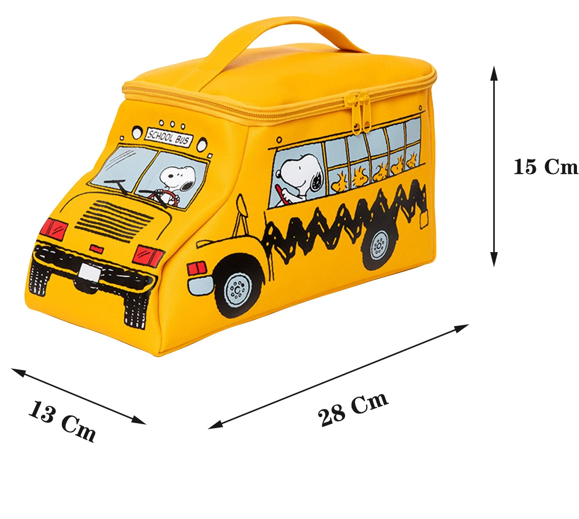 Crianças Cartoon Portable maquiagem School Bus Design Multifunctional Desktop Storage Saco de lavagem de viagem em material PU