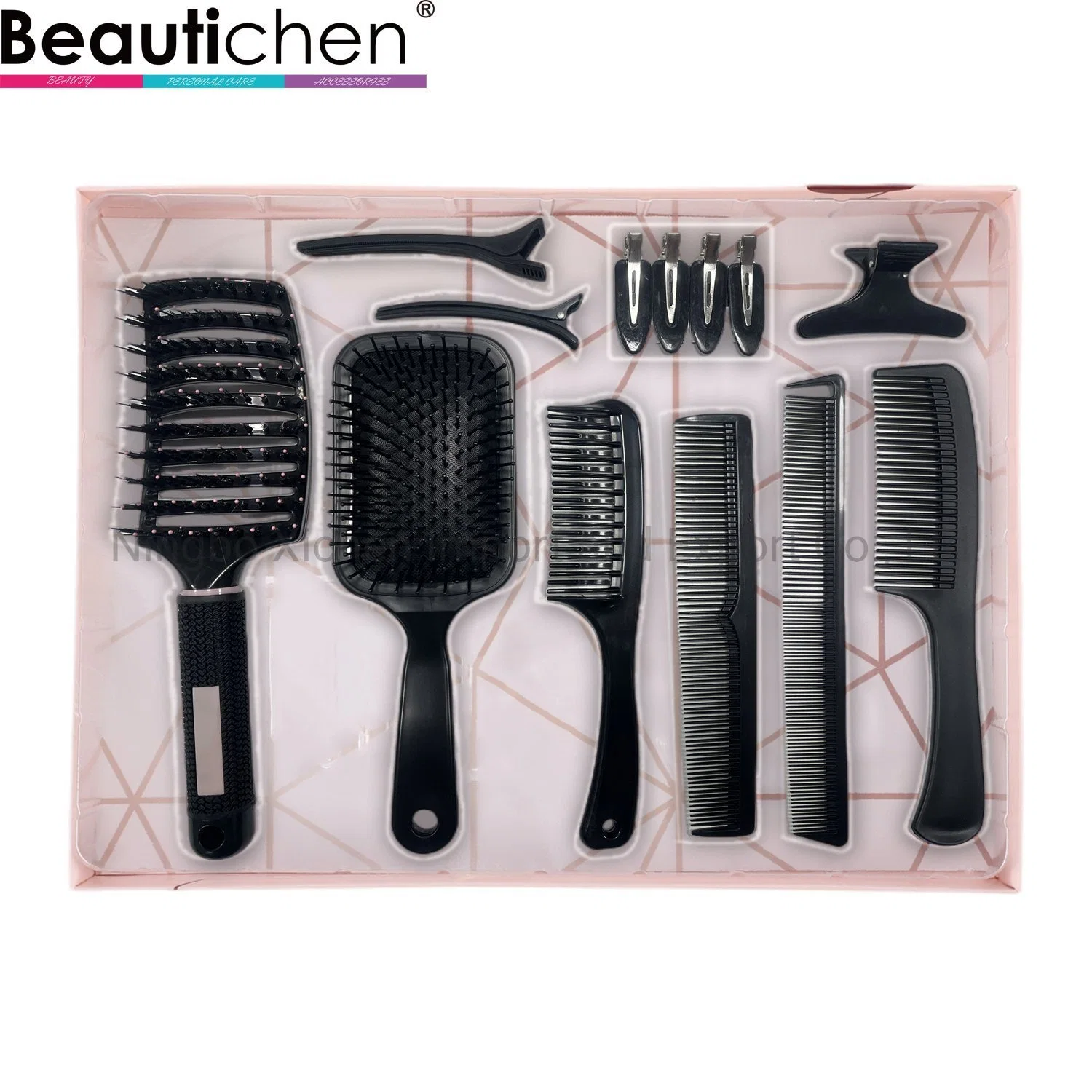 Set de Regalo Negro Beautichen con secador de cabello, peines y cepillos Clips Novedad 10 en 1 cepillo de pelo Set