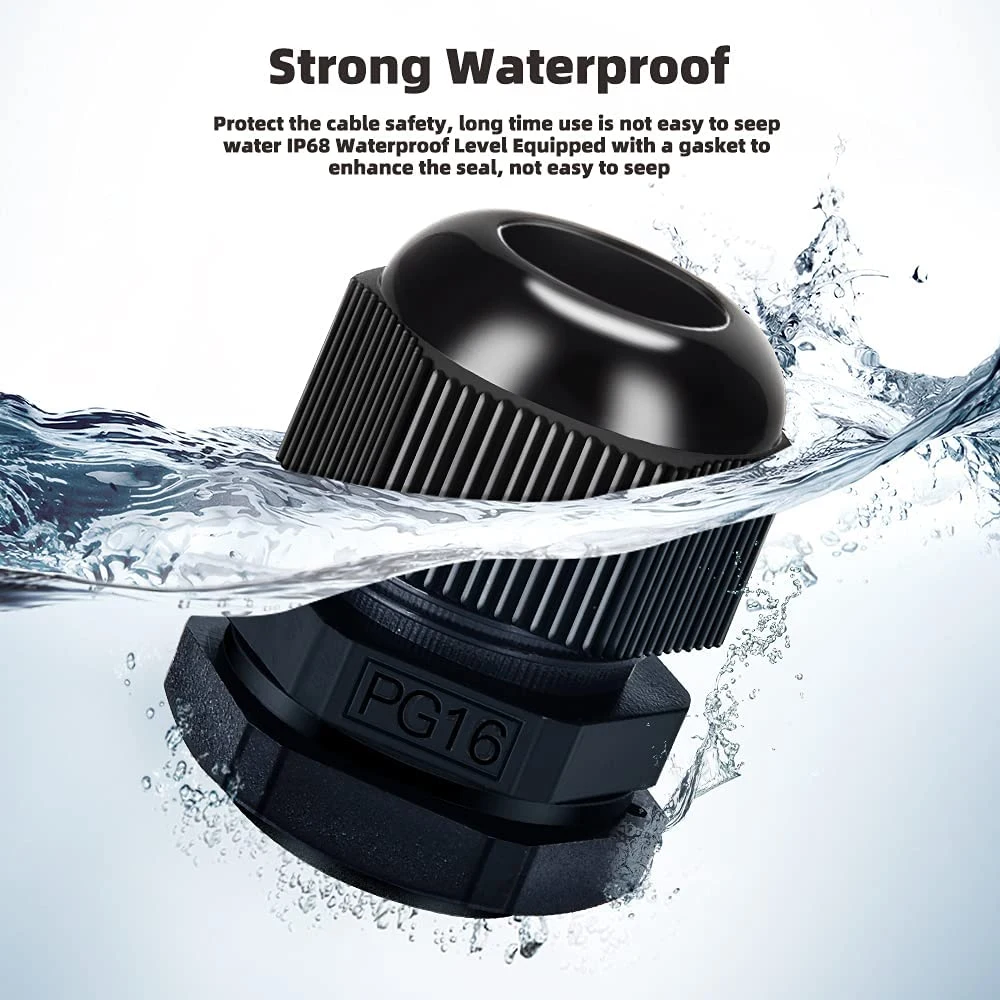 IP68 Waterproof Nylon Cable Glands Connectors with CE RoHS, Both Metric & Pg