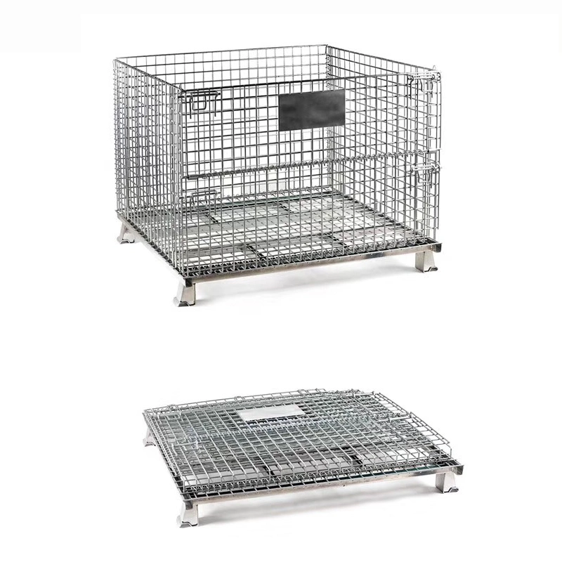 Foldable Metal Turnover Box and Stackable Stillages Cage Wire Mesh Containers for Warehouse