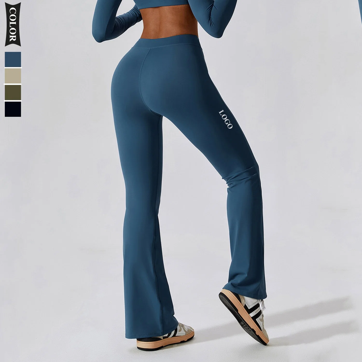 Pantalon de yoga de remise en forme à taille haute avec logo personnalisé, qui soulève les hanches, pour femmes. Pantalon large de sport décontracté et leggings.