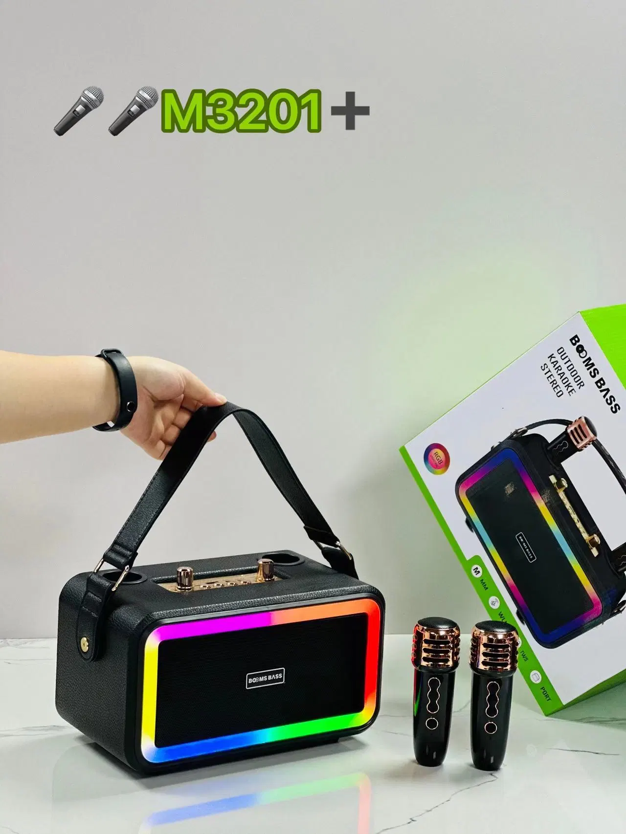 LD-M3201 + Fabrik Großhandel Partei Wireless Outdoor Mini Bluetooth Tragbare Karaoke-Lautsprecher Mit zwei Mikrofonen_Multi Color