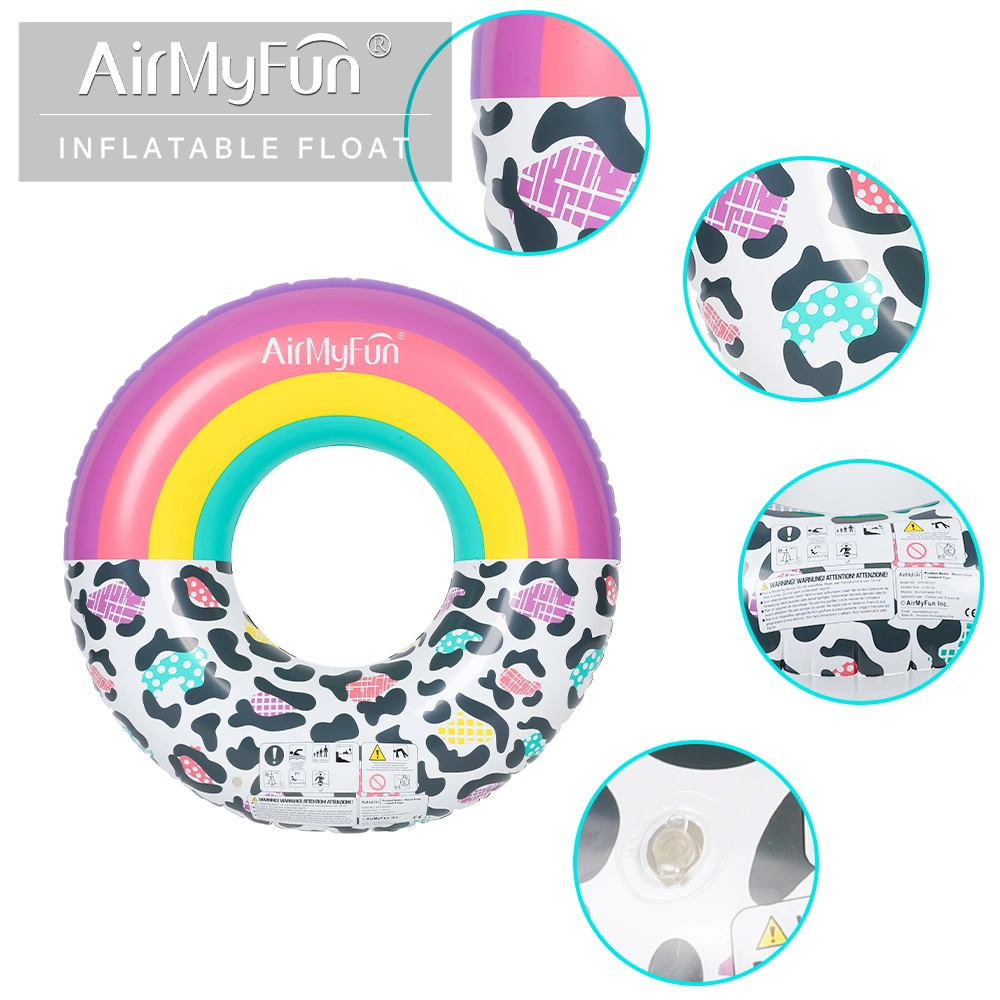 New Design Inflatable Leopard Rainbow Print Swim Ring