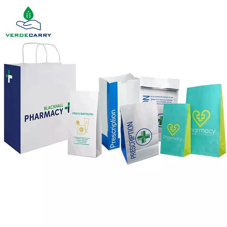 Recyclable Custom Printed Waterproof Pharmacy Medical Sickness Kraft Paper Bags