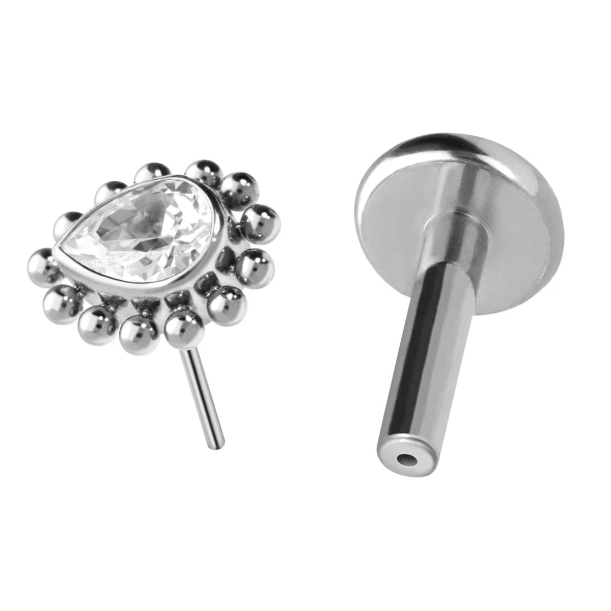 Titanium Fashion Jóias Threadless Plug PIN Crystal drop e bolas Para perfuração de cabeça com rebordo para nariz