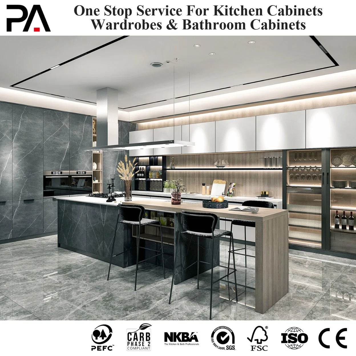 European Simple Kitchen Design Melamine Modern Kitchen Cabinets Set for Apartment