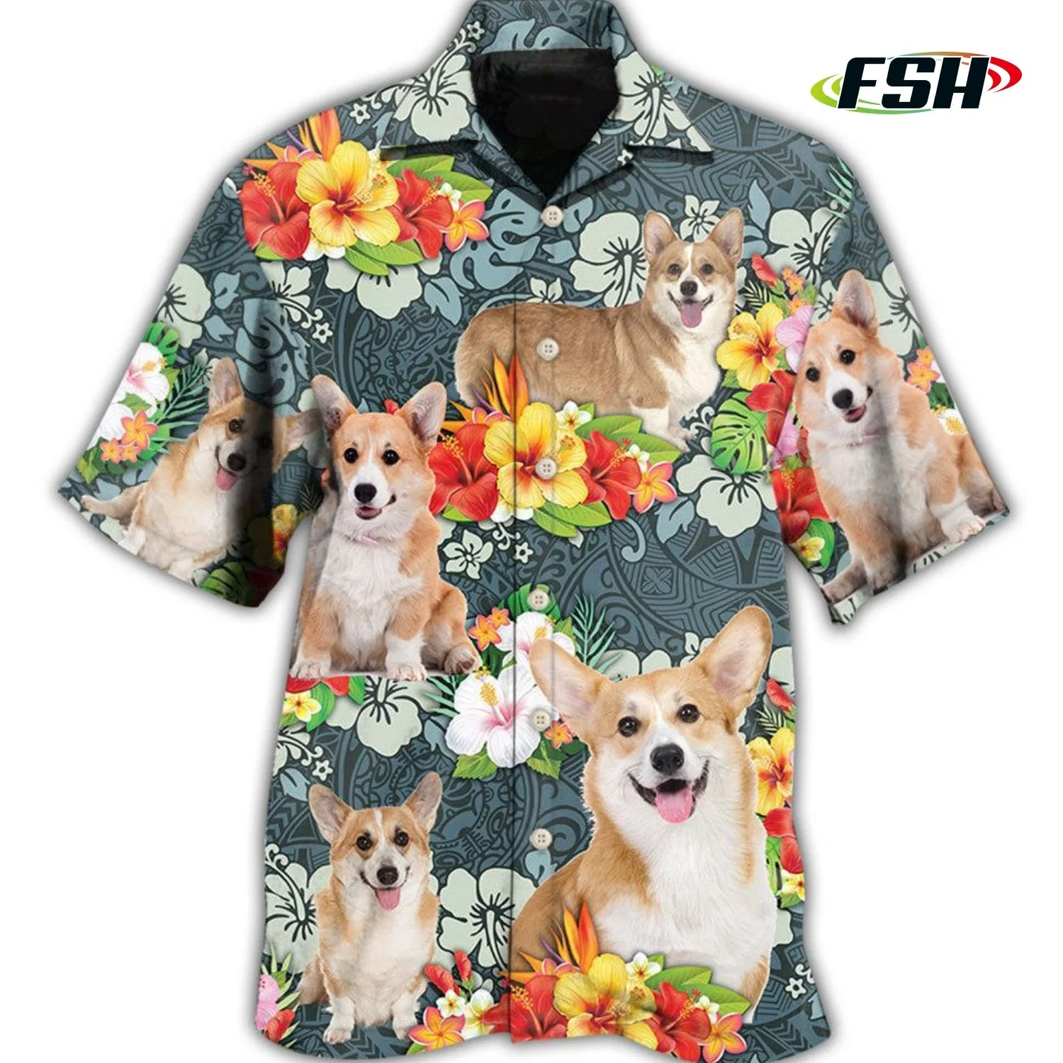 Les hommes de la conception de la plage vintage chemise hawaïenne personnaliser imprimé Chien de compagnie de vêtements