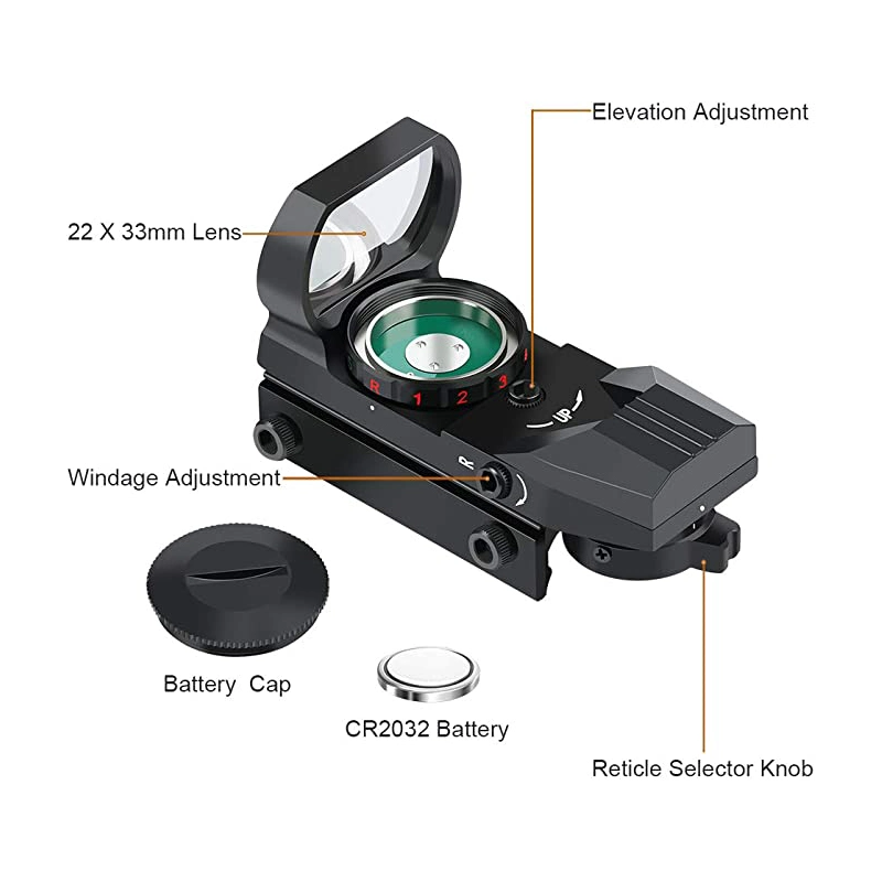 1X22X33 Red DOT Sight Holographic Red DOT Sight Scope Reflejo de la vista Reflex 4 óptica táctica de la retícula alcance