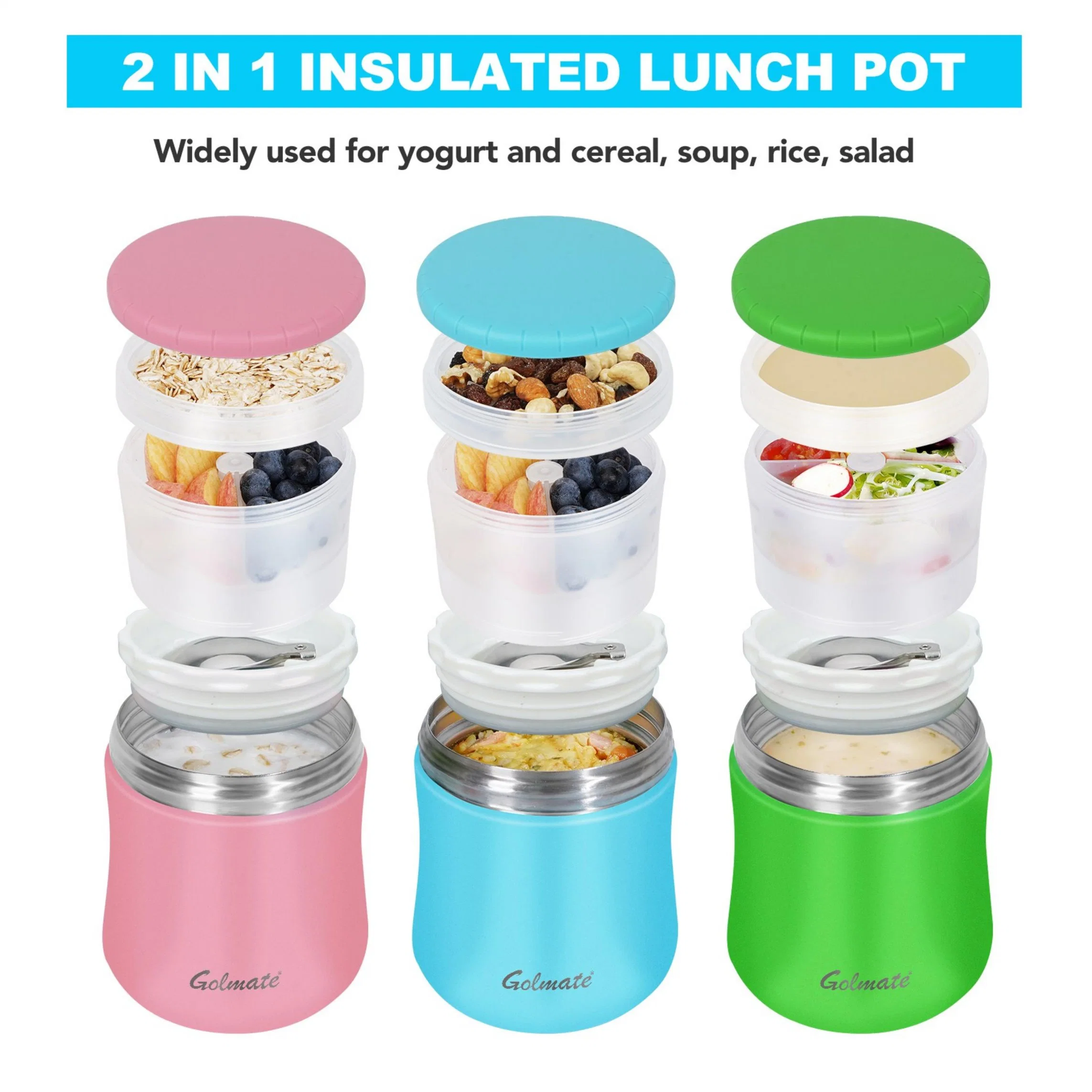 2 in 1 Yogurt & Lunch Pot Hot & Cold Keeping 304 Stainless Steel