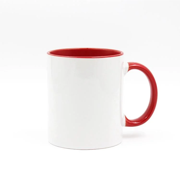 Blank White Sublimation Mugs 11oz Inner Rim Handle Color Mug Ceramic Cup