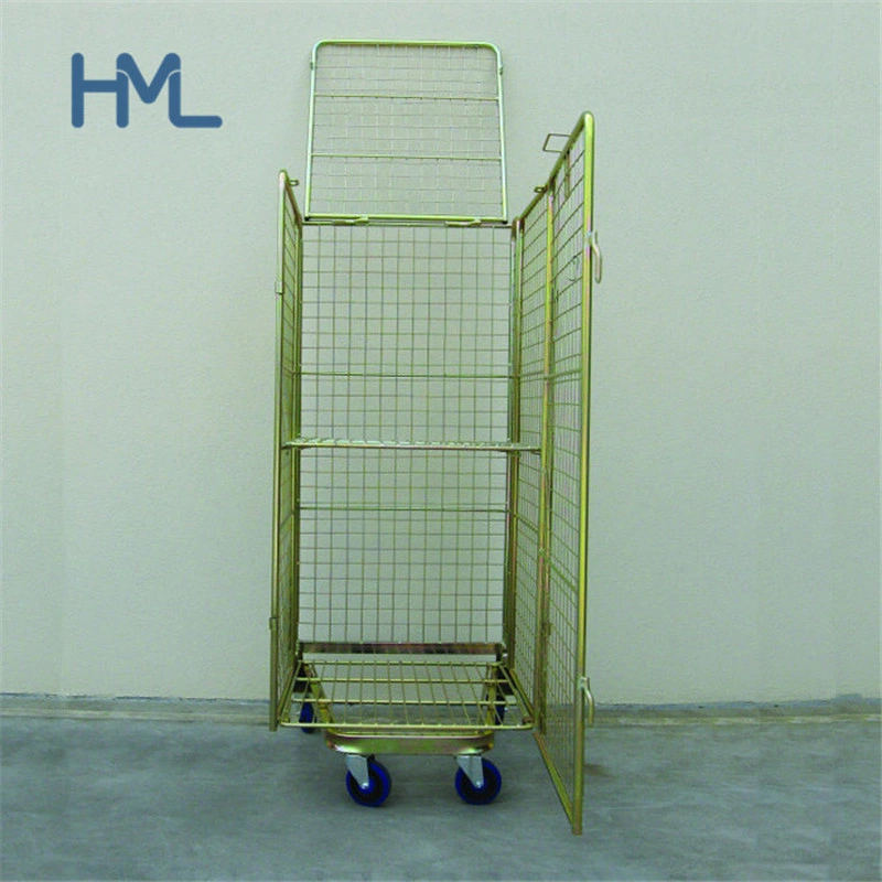 500kg Huameilong Warehouse Cargo Storage Collapsible Security Wire Mesh Trolley