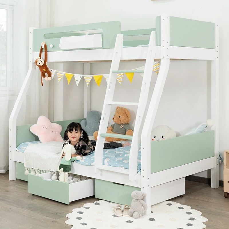 Solid Wood Eco-Friendly Children Bedroom Furniture Wooden Bunk Bed with Stairs