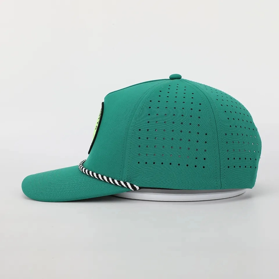 El logotipo de parches personalizados 5 de alta calidad de instrumentos de cuerda verde Papá Hat Deporte impermeable Gorra K una trama de corte láser agujero perforado Deportes Hat