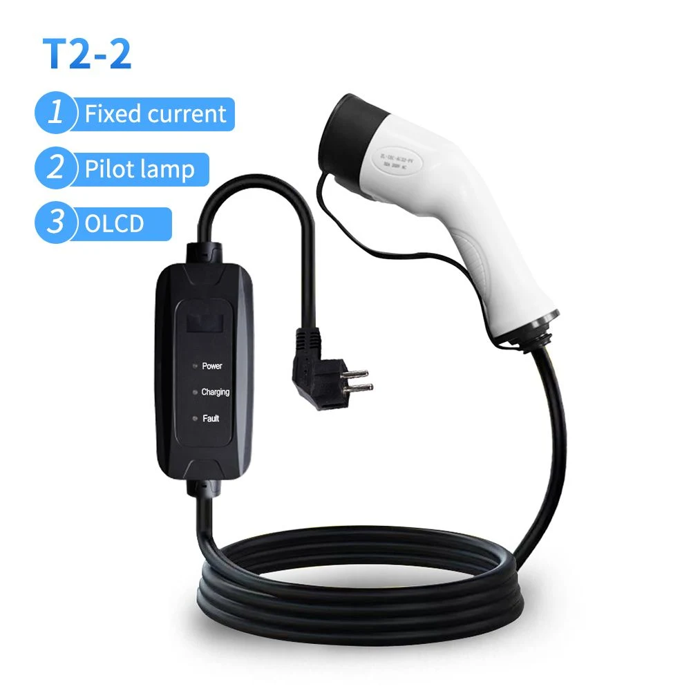 3.5kw Type2 IEC Electric Car with T2 Adjustable Current Pilot Lamp Olcd Charging Pile EV Fast Portable Charger