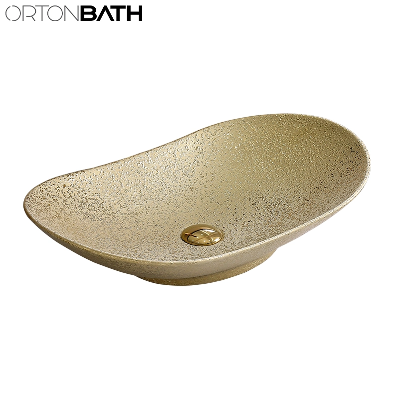 Ortonbath Banho Retangular Bancada Electroplated Cerâmica Bacia do Prata Art Lavatório Pia sem Misturador torneira para banheiro armário de toucador