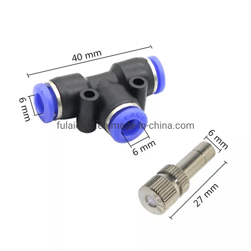 6mm Slip Lock Atomization Misting Fog Nozzles with 6mm Quick Access Tee Connector Garden Landscaping Irrigation Sprayers