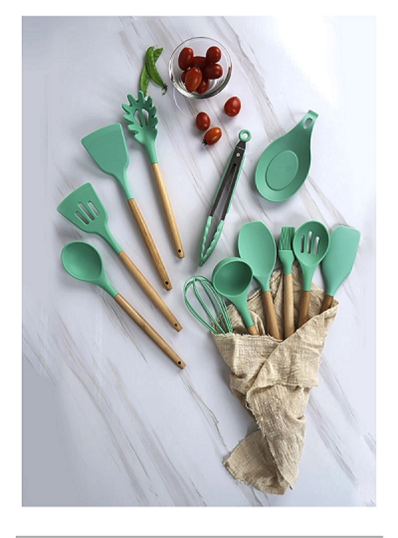 Conjunto de utensílios de espátula de silicone Ultimate com pegas de madeira natural 13 FERRAMENTA DE cozinha PCS para panelas sem vara para cozinhar utensílios Defina Esg16342