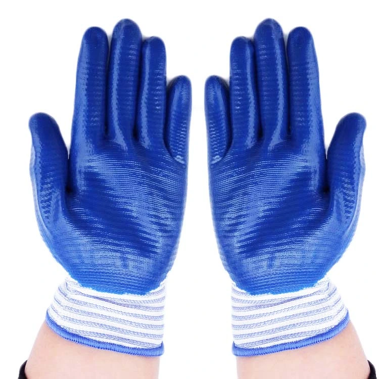 Factory Sells fashion Zebra Stripe Polyester Nitrile Coated Garden Safety Work Gloves