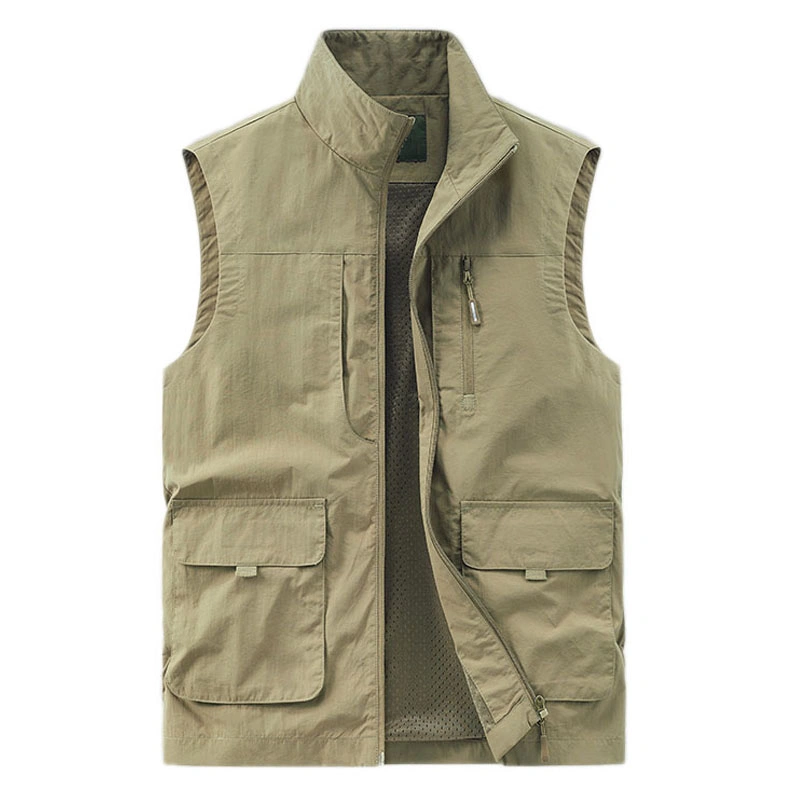 Logo Print Men's Utility Cargo Vest Outdoor Fishing Safari Travel Work Photo Vest with Pockets