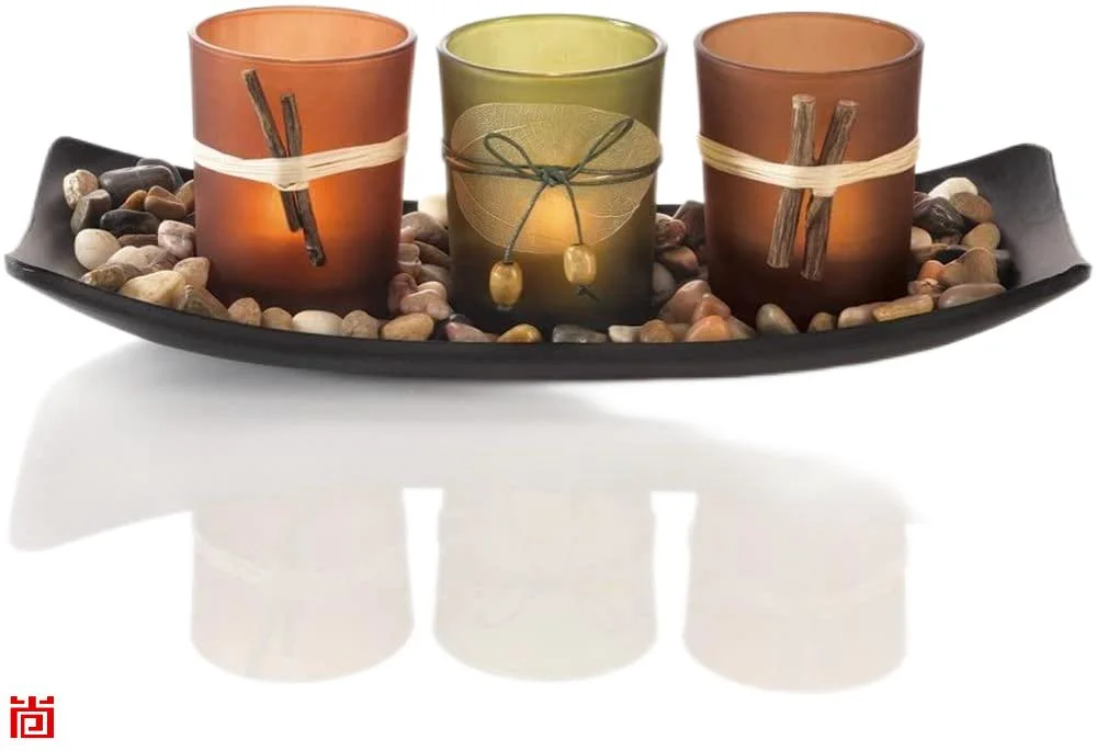 Creative Craft Set of 3 Glass Candle Holder with Glass Tray