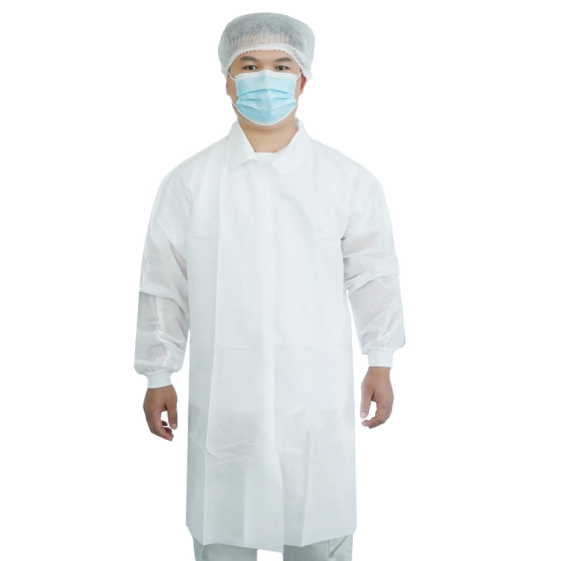 Non Woven Microporous Lab Coat Disposable Protective Clothing Workwear White with Buttons