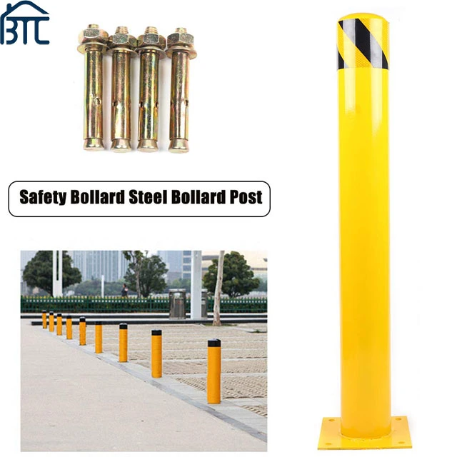 Yellow Steel 4.5 Inch Diameter Steel Pipe Safety Bollard Post