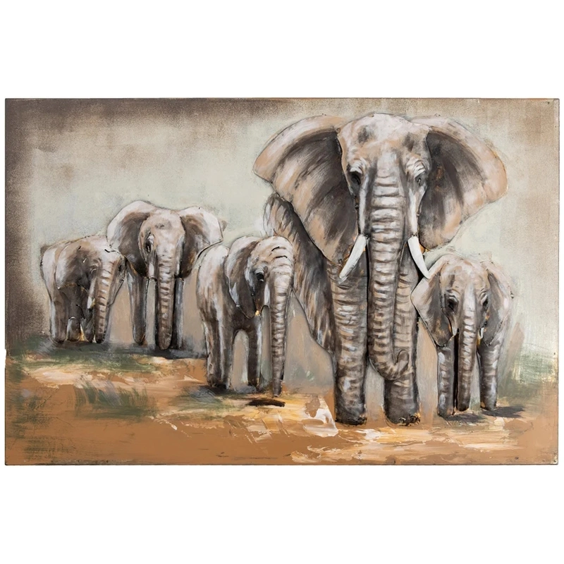 Vancy Arts 3D Embossed Galvanized Wood Board Painting Elephants Extra Large Modern 3D Metal Wall Art Decor Ready to Hang