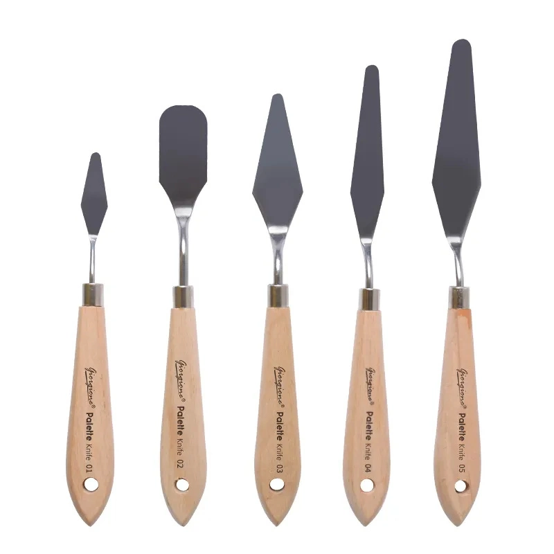 5PCS Palette Knife Wooden Handle Stainless Steel Oil Painting Knives Set Blister Package