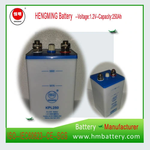 Hengming Industrial/ Power Plant/ Utility/ UPS/ Power Substation/Solar Power 1.2V 250ah NiCd Rechargeable Alkaline Battery