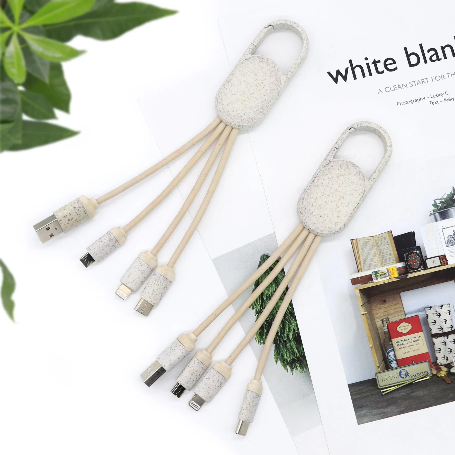 Promotional Gift USB Cable Eco-Friendly Material Wheat Straw Charging Cable 3 in 1 USB Cable