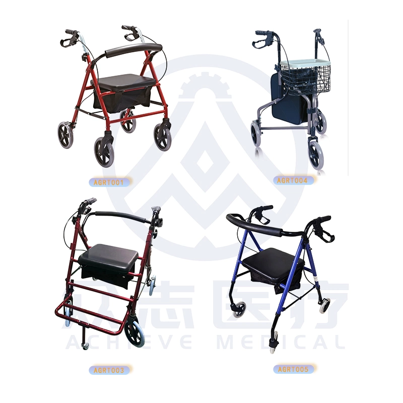 Medical Rehabilitation Rollator Three-Wheels Seat Rolling Foldable Walker Aluminum Walking Aid Walker