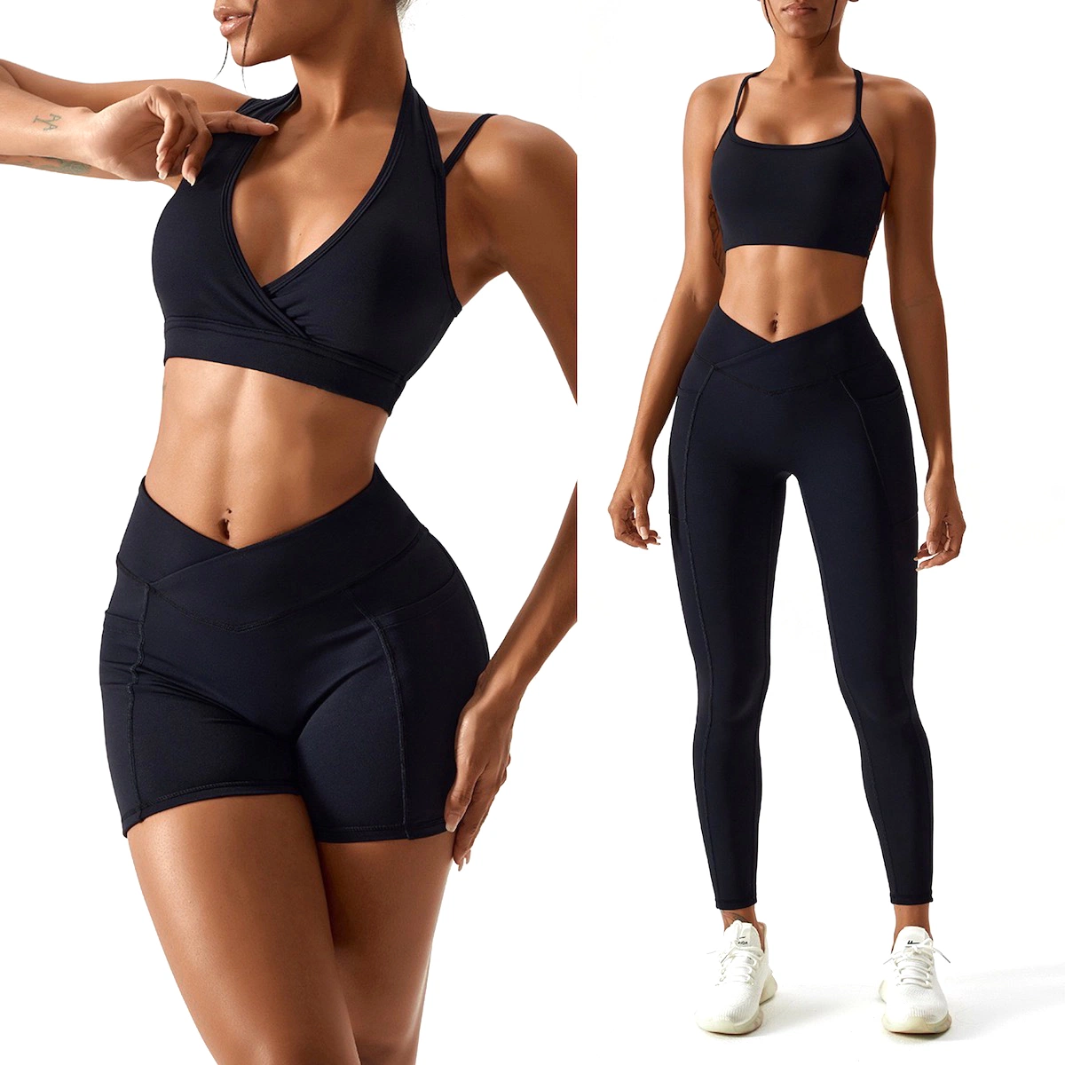 Women's Gym Active Wear Jacket Yoga Bra Shorts and Leggings Sportswear Suit for Women Workout Clothing Set Custom 7 Piece Street Sweatsuit