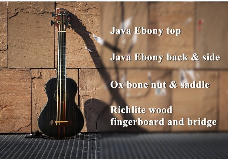 Aiersi Brand Java Ebony Body Fretless Electric U Bass Ukulele for Sale