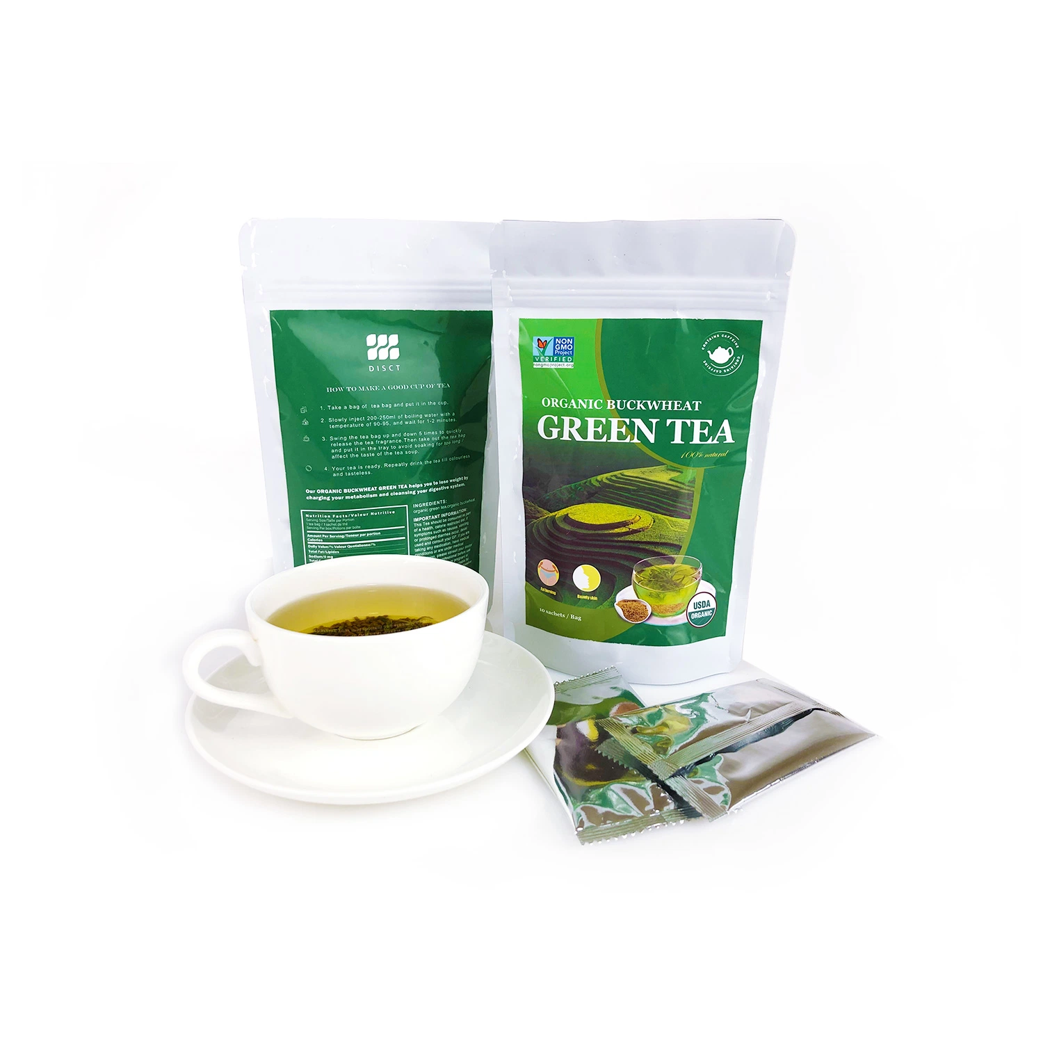 Promotes Healthy Digestion Organic Buckwheat Green Tea for Weight Loss