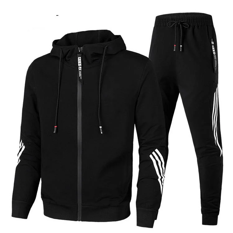 Sports Reflective Fleece Hooded Custom Tracksuits Sweatsuit for Men Running Wear