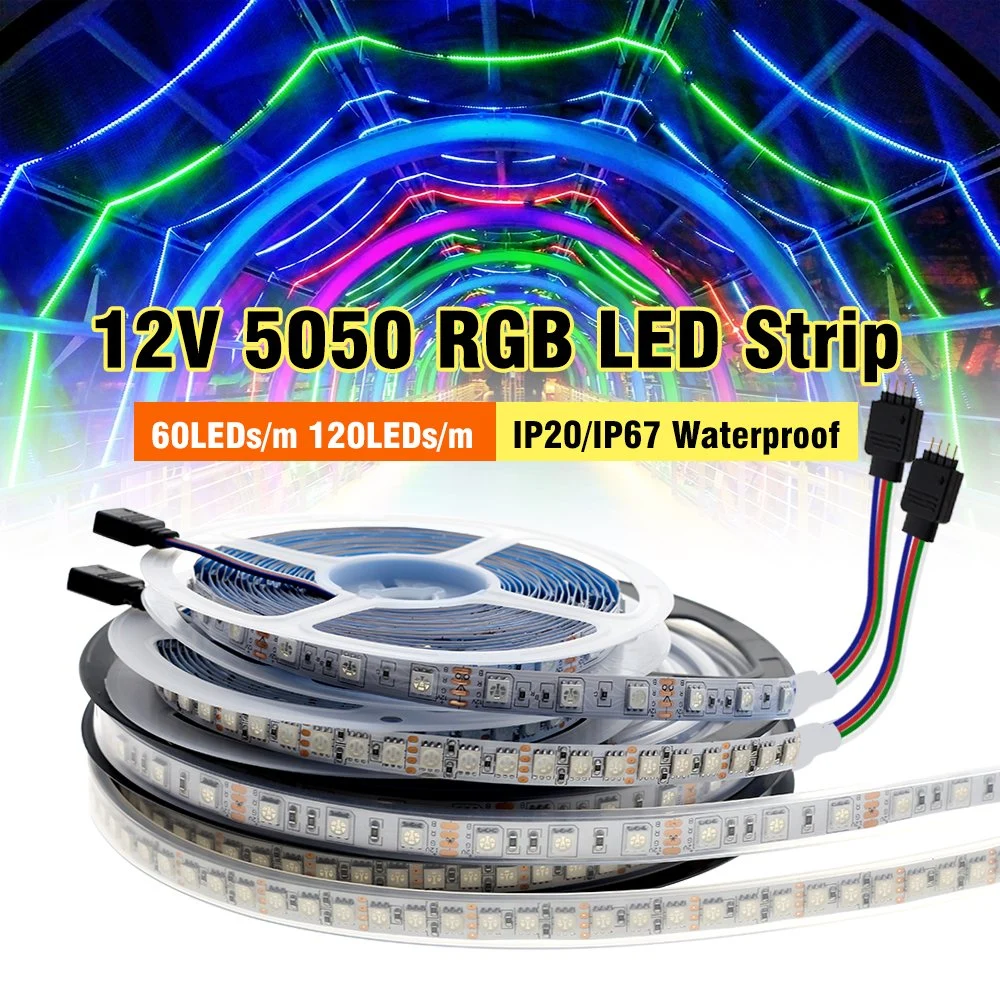 5050 tira LED DC12V tira LED Luz de alto brillo impermeable Cinta de luz LED RGB 60LEDs/M 120LEDs/M 5m/Lote