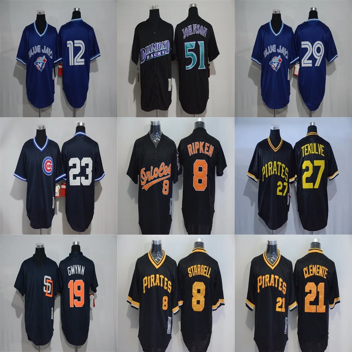 Cheap Ripken Tekulve Clemente Gwynn Johnson Blue Jays Pirates Orioles Throwback Cooperstown Retro Baseball Jerseys