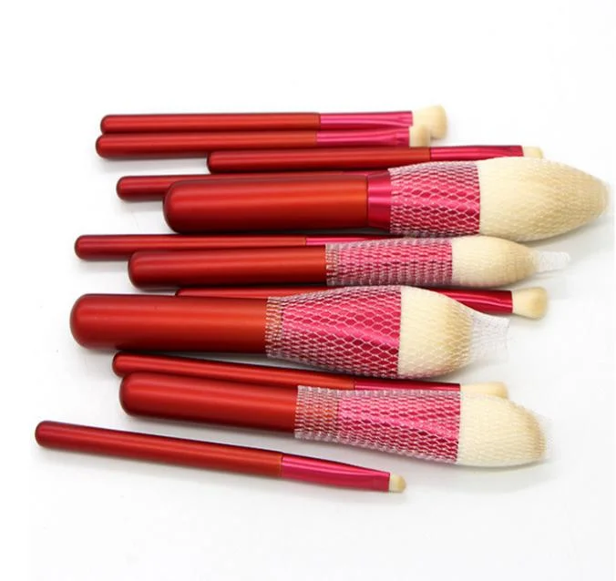 Premium Cruelty Free Makeup herramienta Pincel cosmético Set en rojo Asa de color