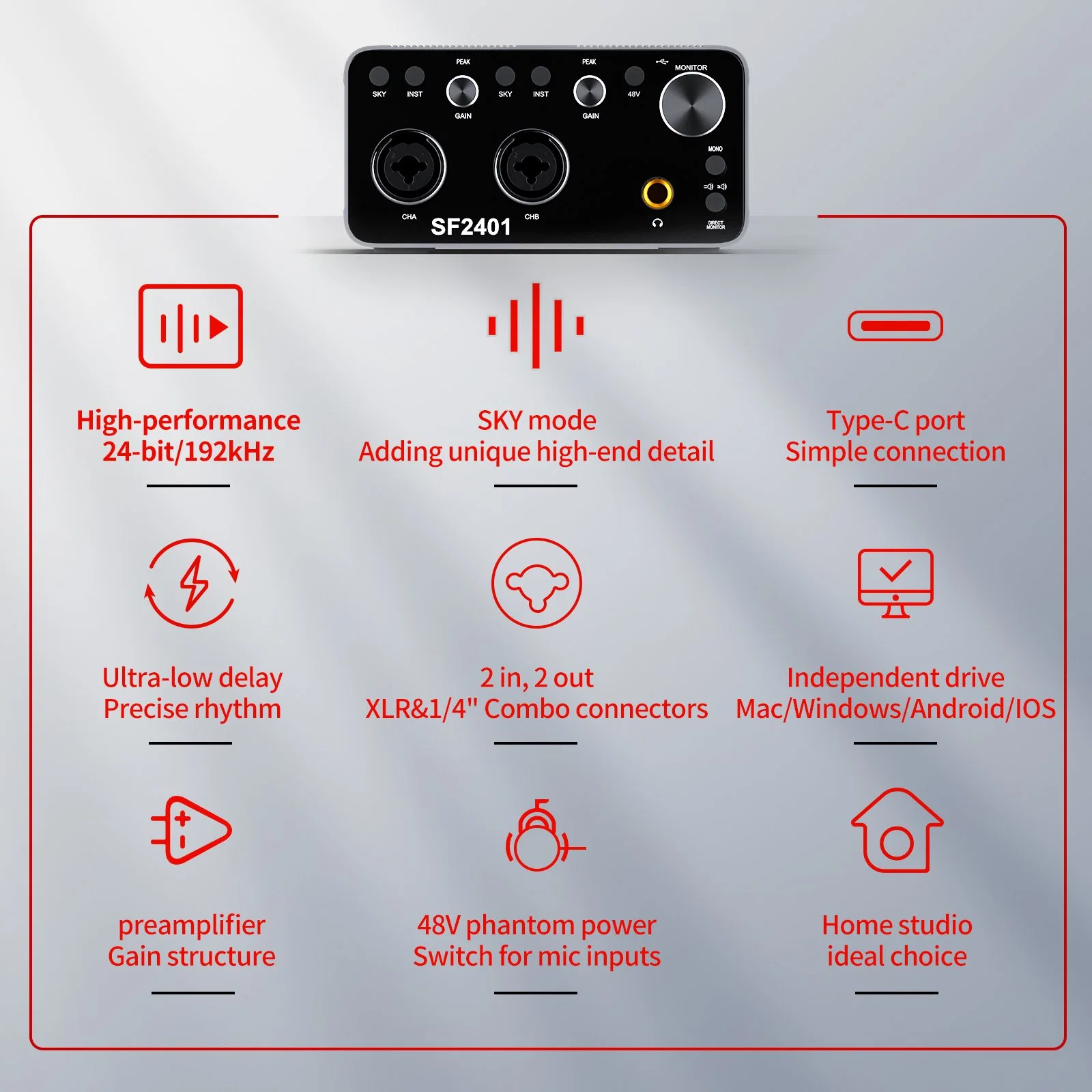 USB-Soundkarte Audio-Schnittstelle für Aufnahme/Podcasting/Streaming mit Studio-Qualität Ton