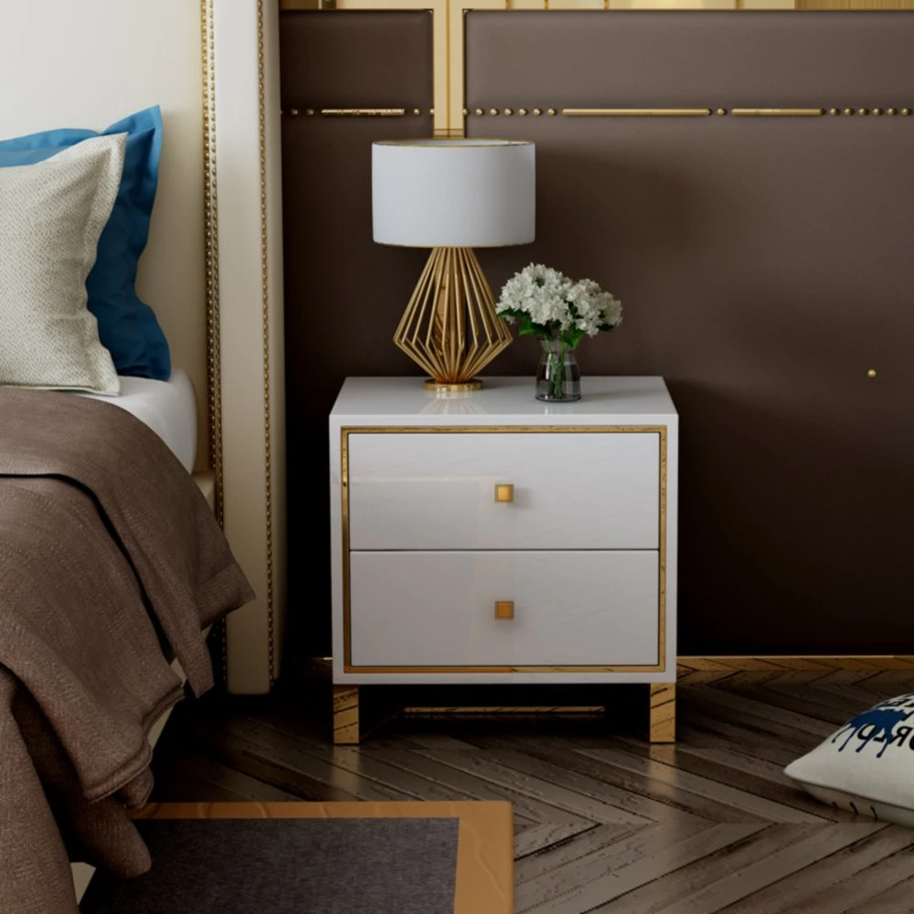 Hôtel Home Design moderne literie de luxe blanc en bois cuir Chambre Ensemble de meubles