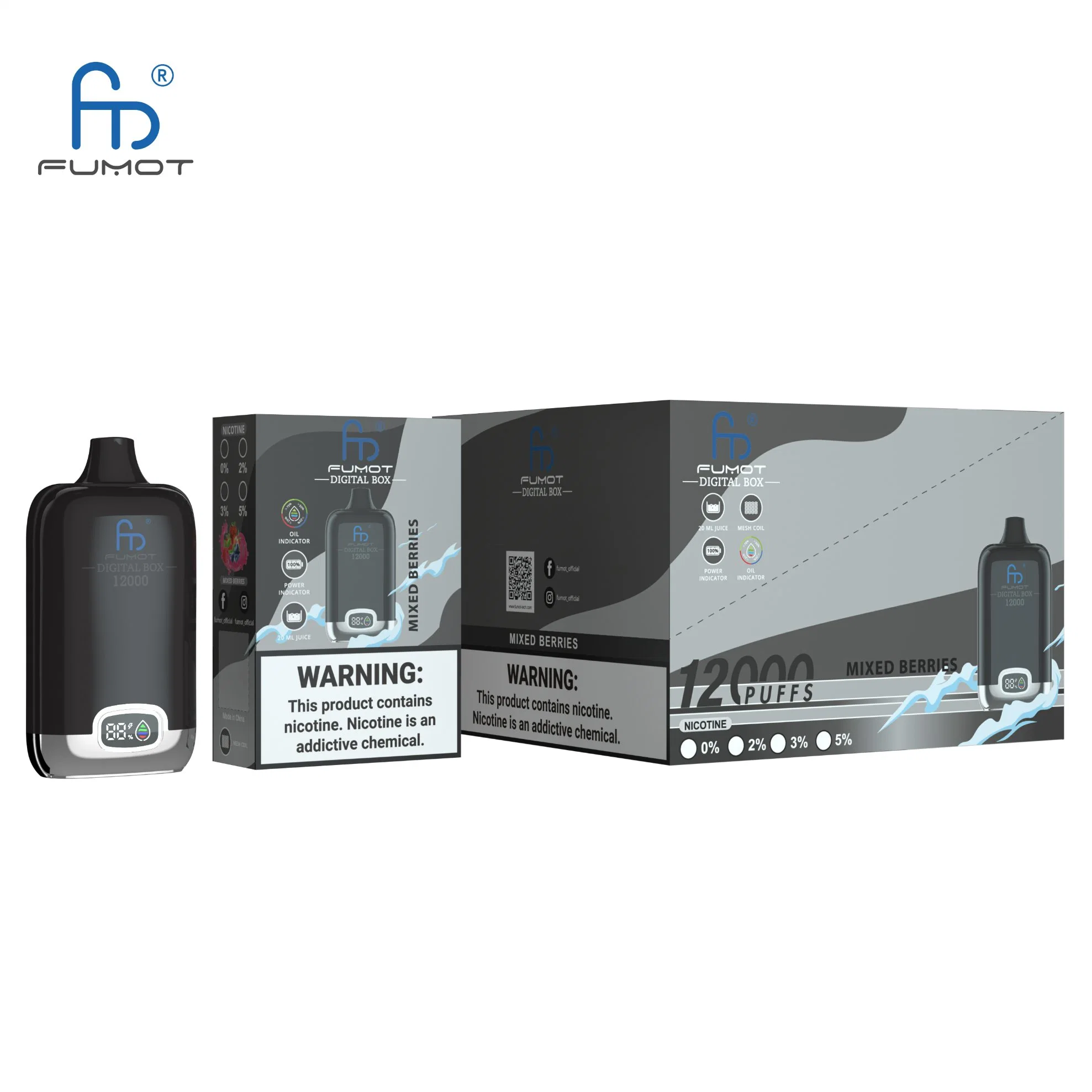 Usine de vente en gros Fumot Digital Box 12K avec 20ml E-Liquid Cigarette électronique Vape