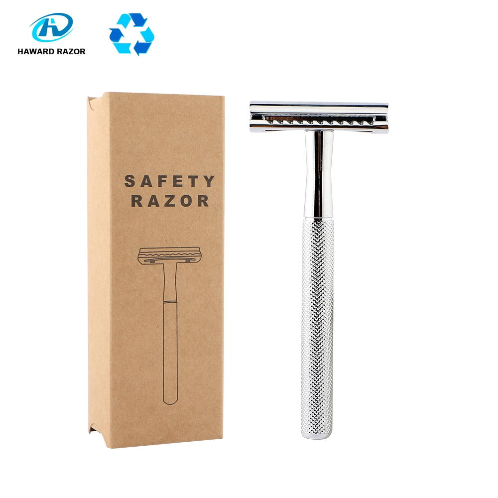 D657 plata brillante metal Mens de doble filo de la seguridad de afeitado/Rasierhobel navaja de afeitar/la cara.