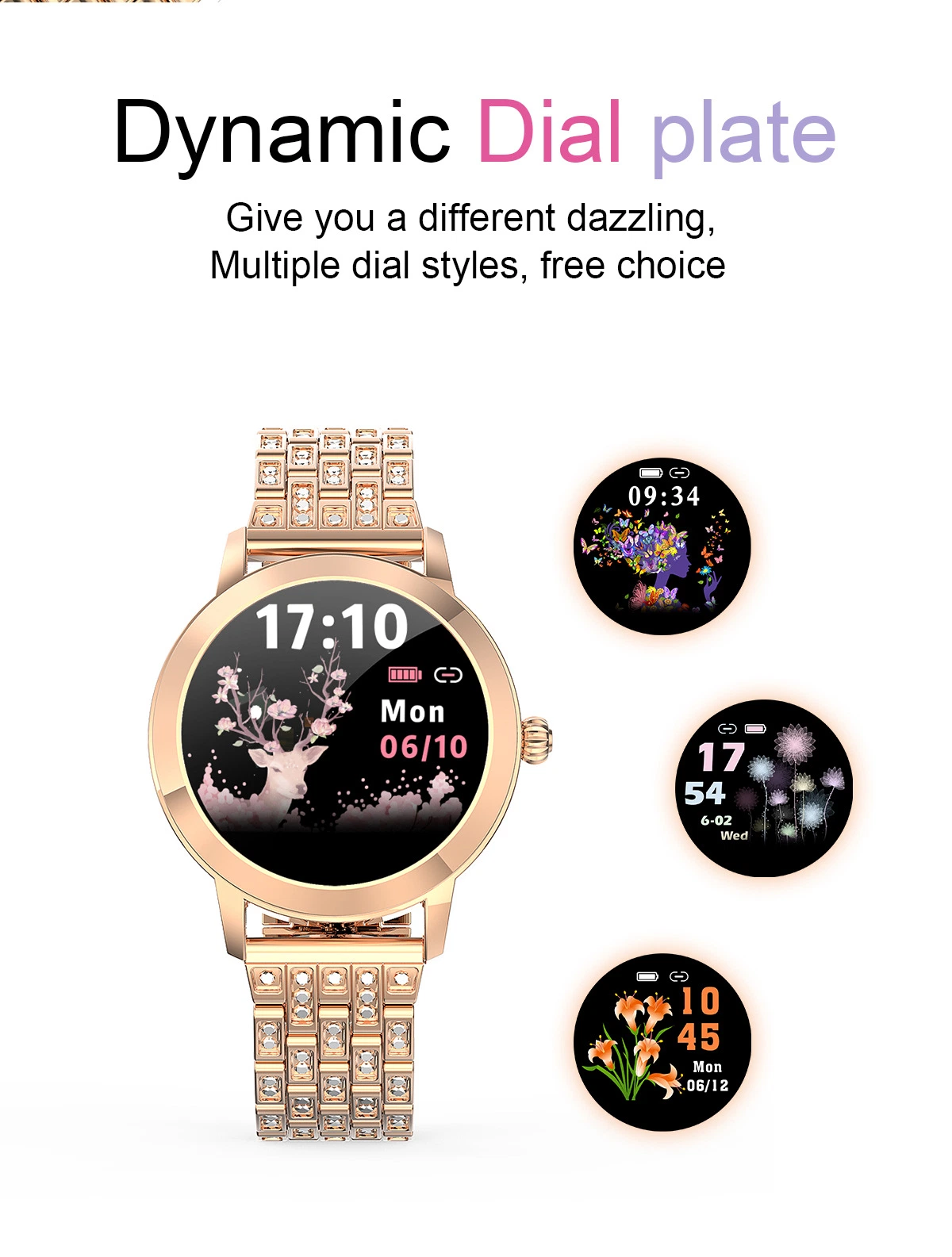 Femmes Luxe Smartwatch Lw10 acier inoxydable Santé surveillance Fitness Montre Smart Watch à bracelet