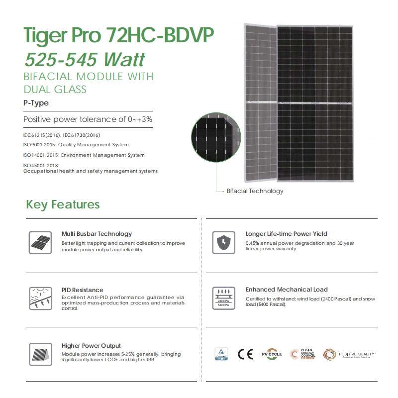 50%off Tiger PRO 545W Bifacial Jinko Jinko Solar Panel solar de 1000W Precio Paneles Solares Costo