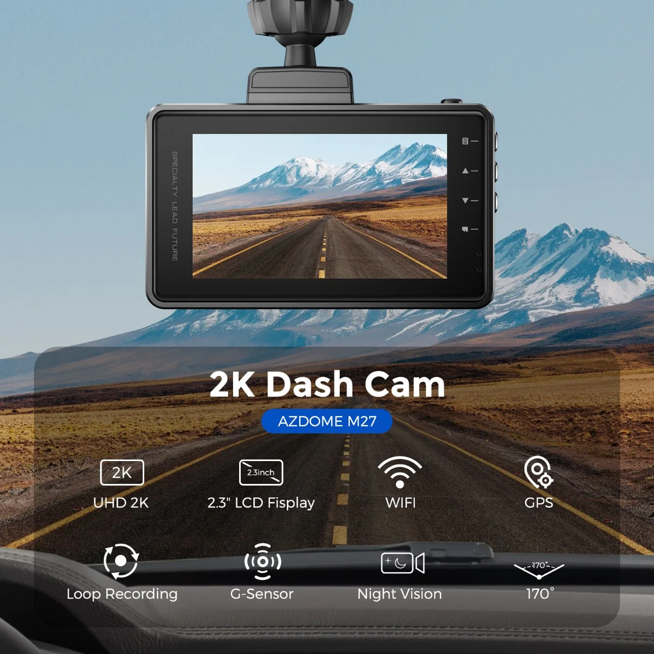 Azdome M27 Dash Cam 3 Inch Dashcam Car DVR Recorder Qhd 1440p Car Video Recorder Dashcam Dash Camera Record Car Camera