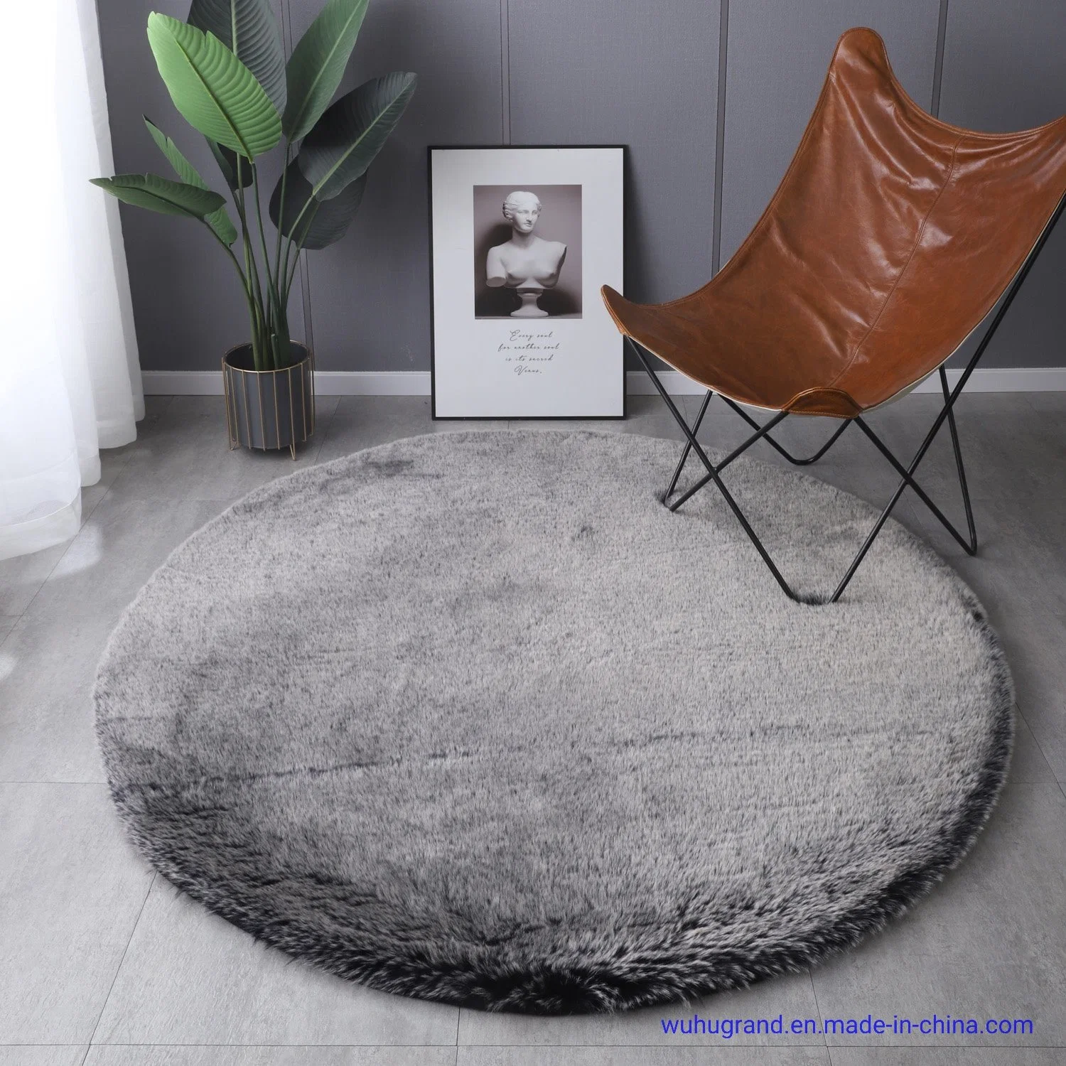 Home Deco Round Shape Tip Dyed Faux Fur Living Room Balcony Rug Carpet