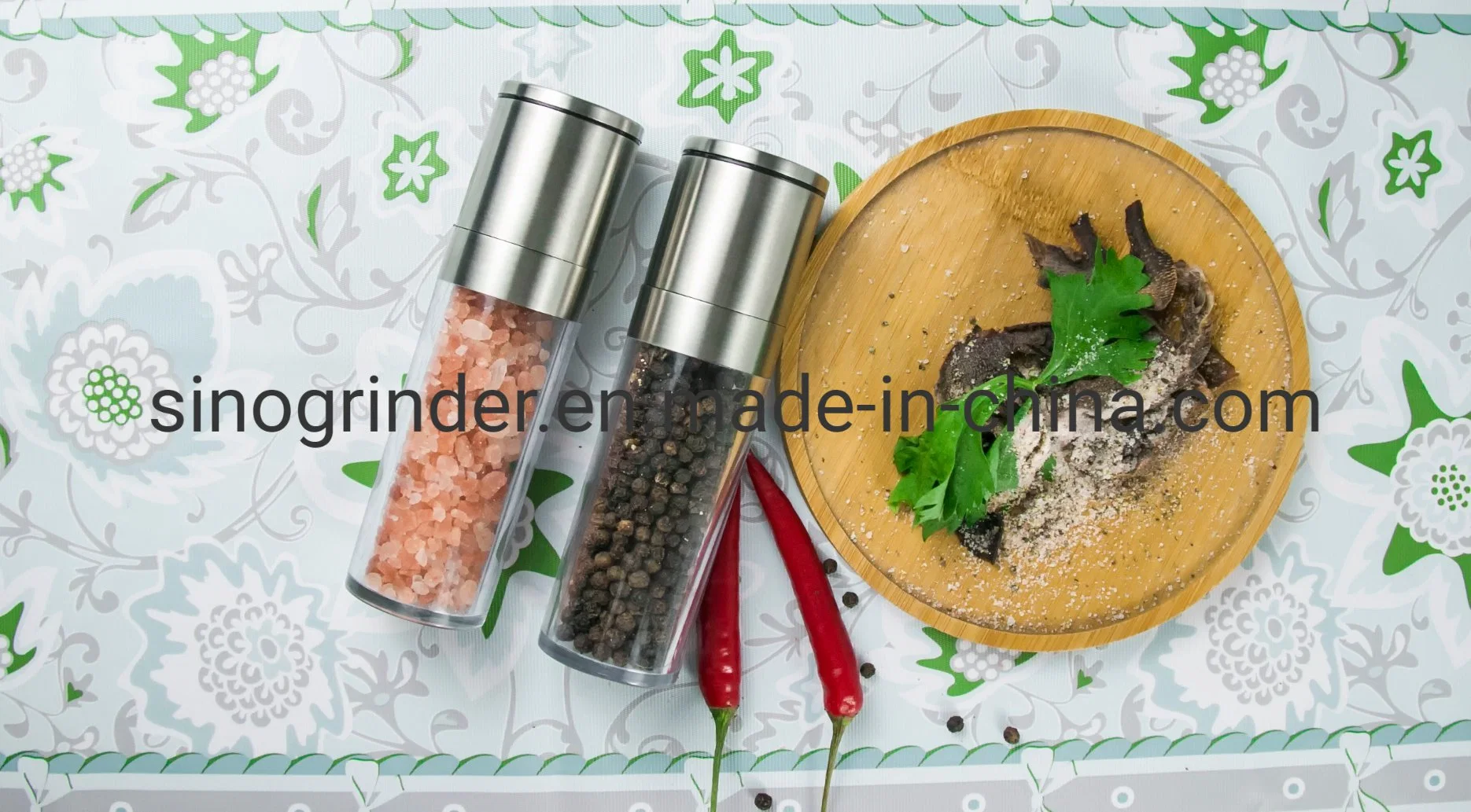 New Manual Stainless Steel Glass Salt Pepper Grinder Set with Ceramic