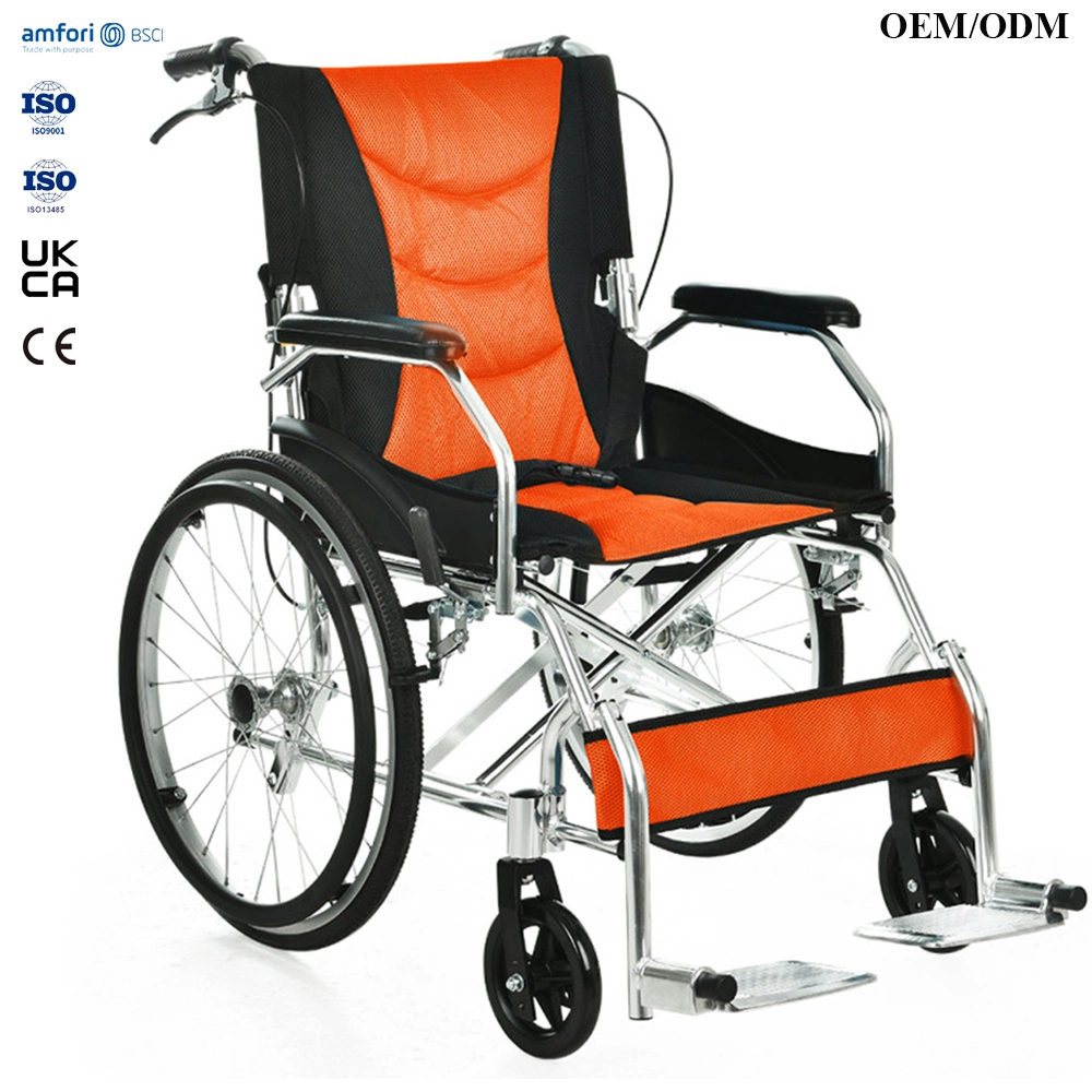 20 Inch Wheelchair with Foldable Backrest and Handle Brakes with Rehabilitation Medical Wheelchair